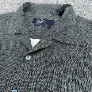 Nat Nast Shirt Men Large Black Geo American Fit 100% Silk Short Sleeve Button Up